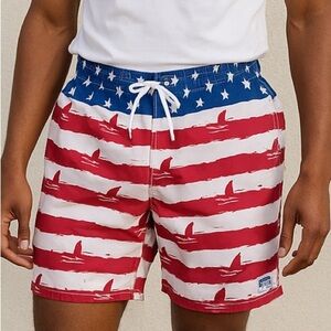 NWT Free Planet Men’s US Flag Shark Swim Trunks S